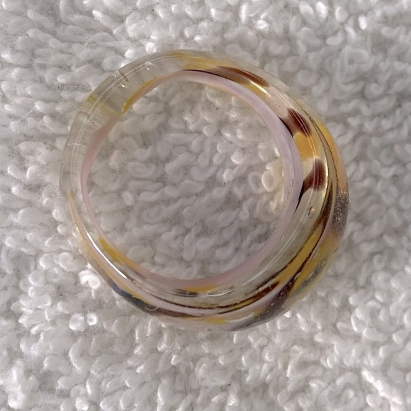 Vintage Art Glass Handmade Brown Cream Yellow Band Ring - Picture 8 of 11